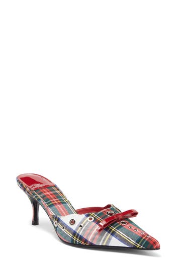 Jeffrey Campbell Gratis Pointed Toe Mule In Red White Plaid Silver
