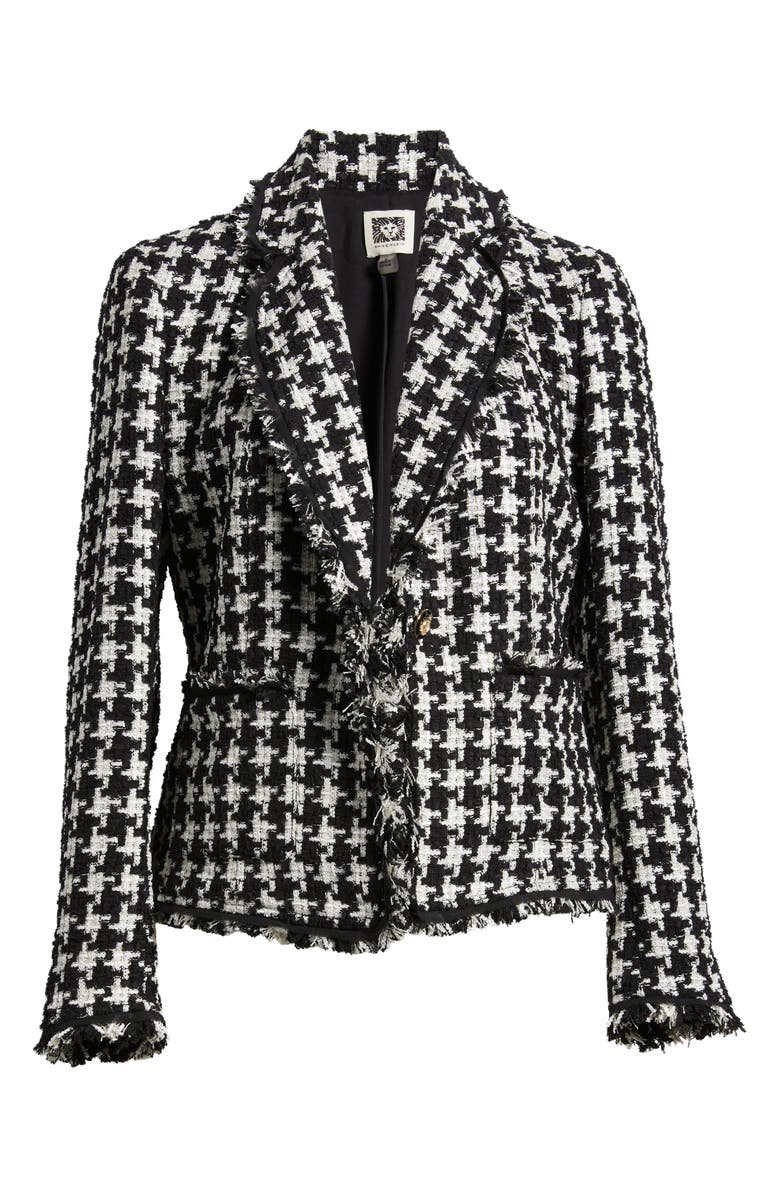 Anne Klein Houndstooth Fringe Trim Tweed Blazer, Alternate, color, 