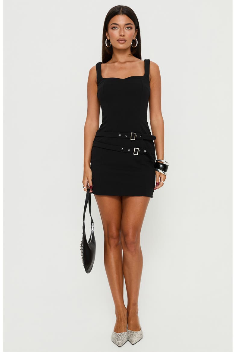 Jackelyn Bonded Buckle Minidress, Alternate, color, BLACK
