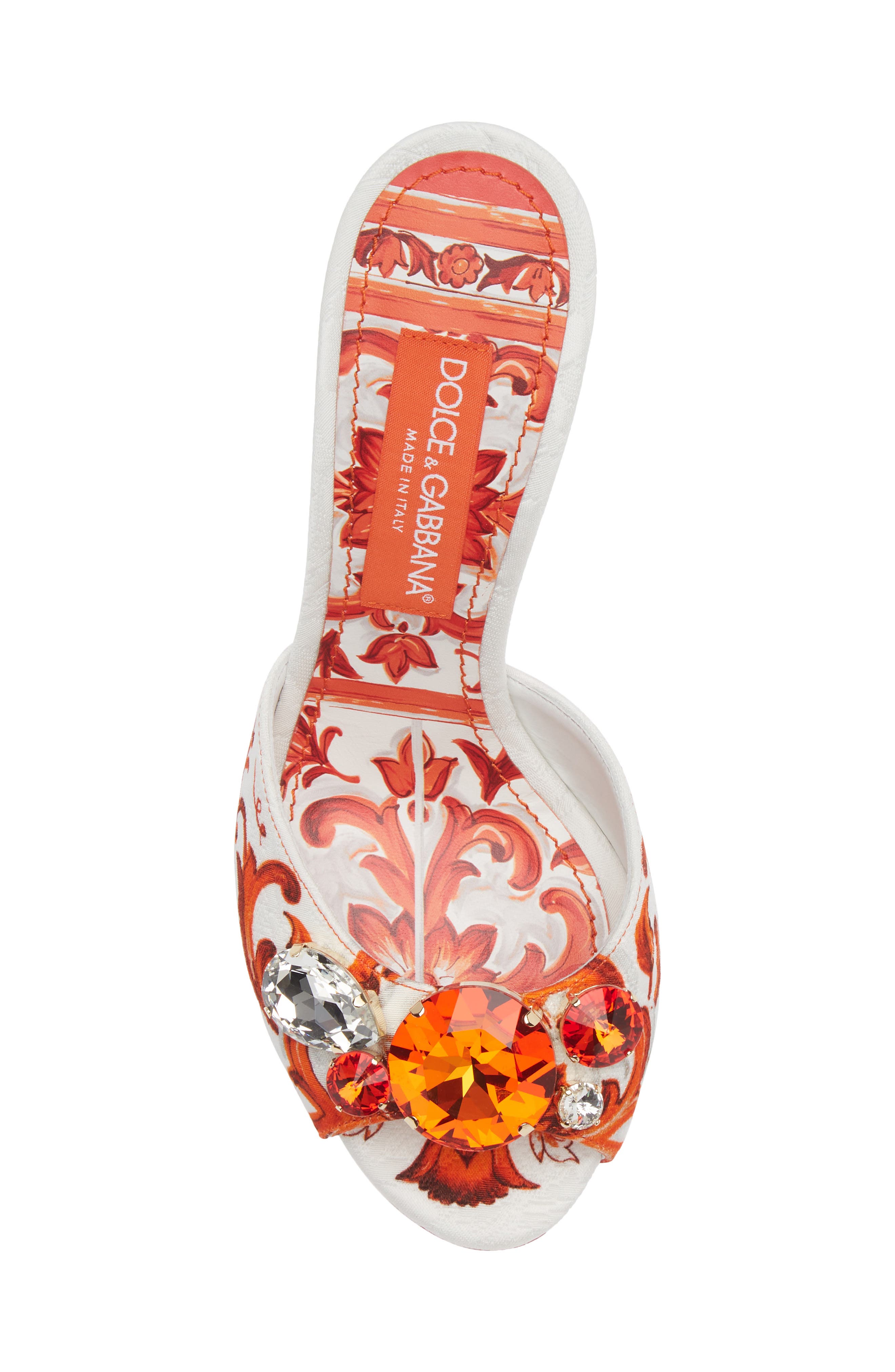 Dolce&Gabbana Keira Majolica Jeweled Slide Sandal, Alternate, color, Ih3tn Maiolica 6 Orange