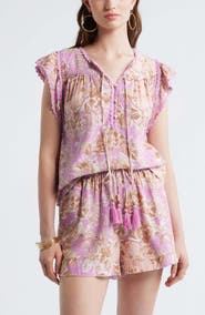 Treasure & Bond Crochet Trim Linen Blend Top