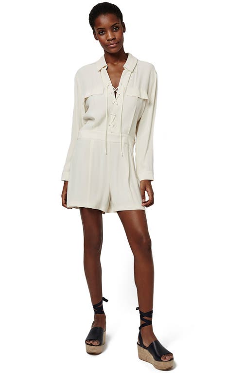 Topshop Lace-up Long Sleeve Romper In White