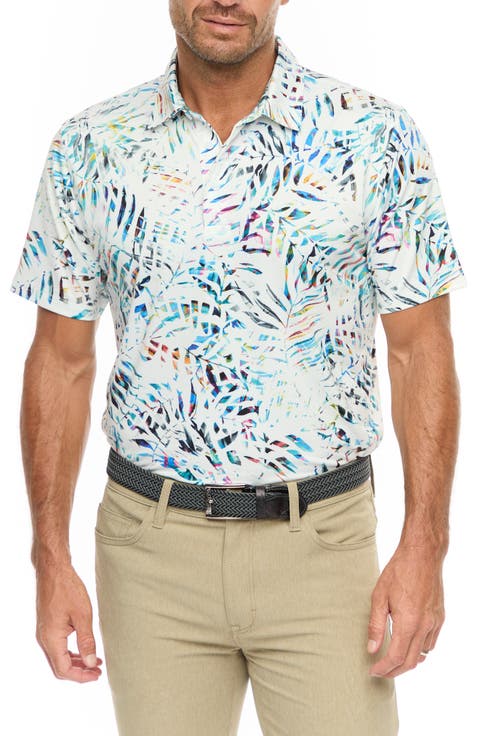 Island Palm Leaf Print Performance Golf Polo