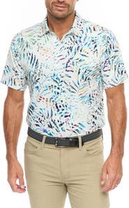 Robert Graham Island Palm Leaf Print Performance Golf Polo