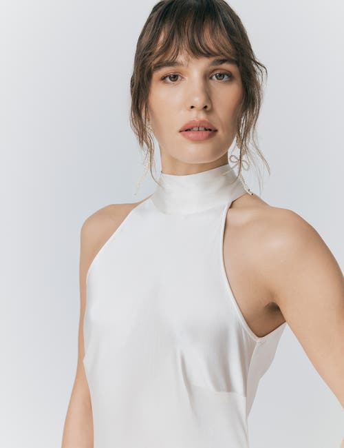 Ghost London Amaia Halter Neck Satin Maxi Dress In White