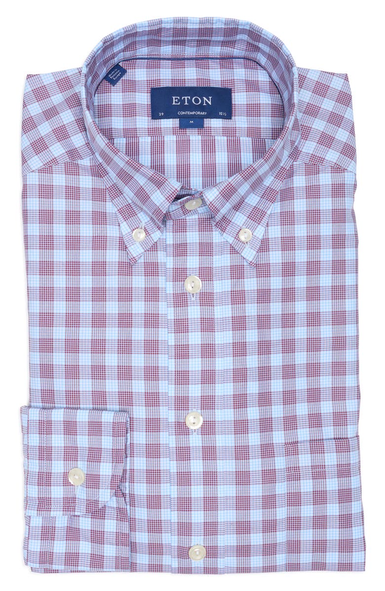 Eton Contemporary Fit Plaid Stretch Cotton Button Down Dress Shirt, Alternate, color,