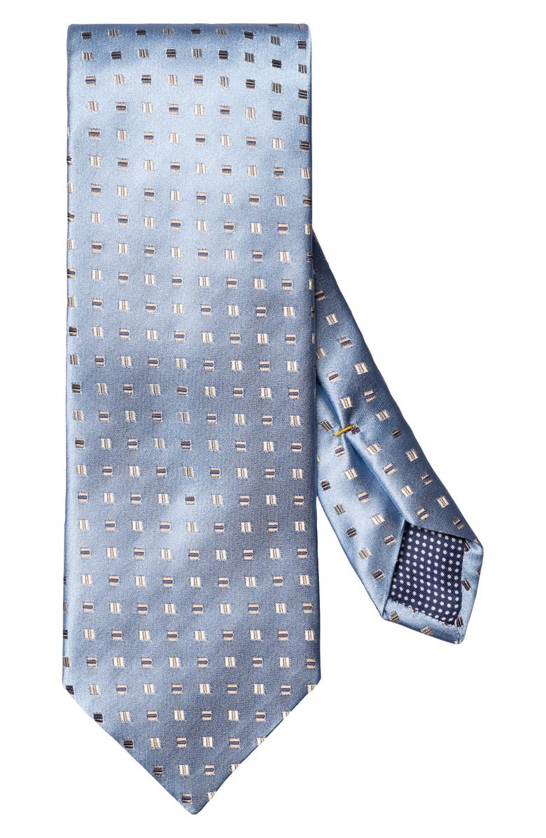 Eton Neat Geometric Pattern Silk Tie, Main, color, Light Blue