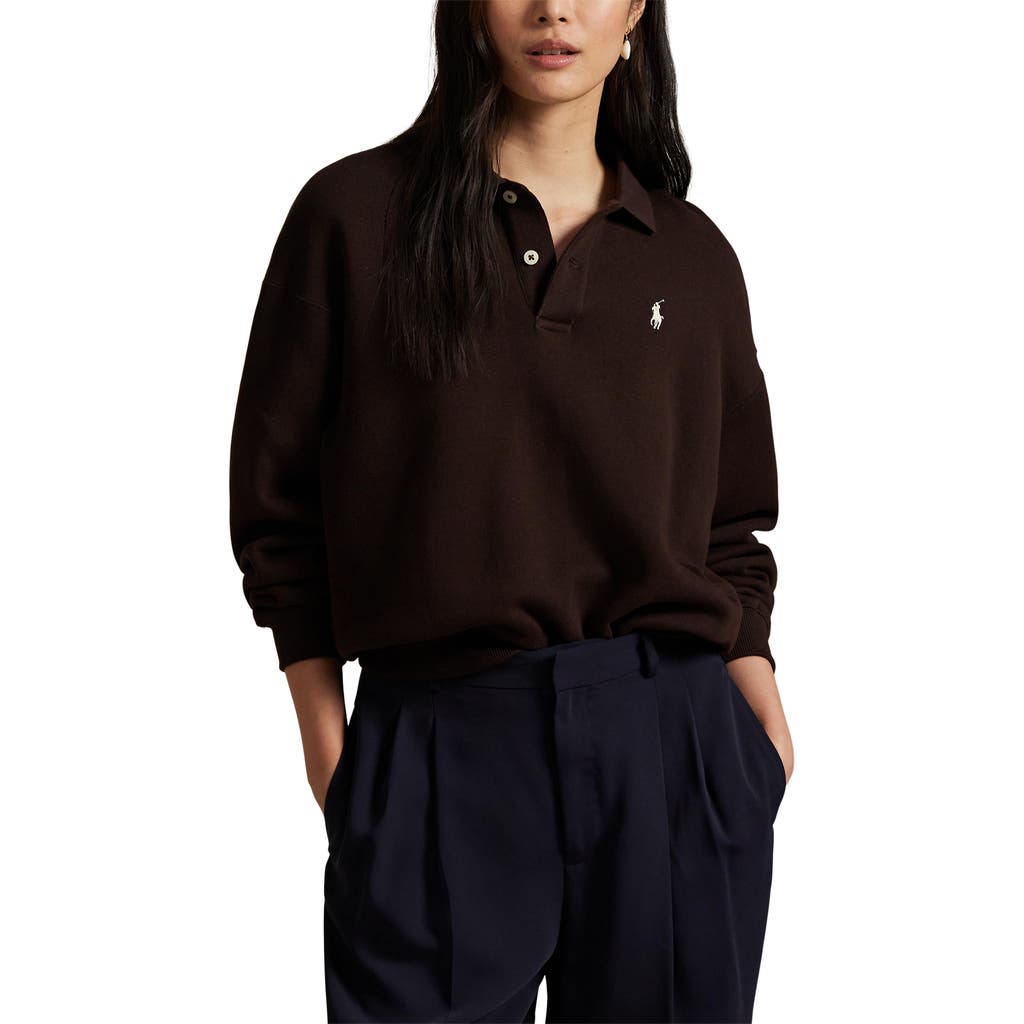 Polo Ralph Lauren Arctic Fleece Polo Long Sleeve Pullover Circuit Brown In Brown