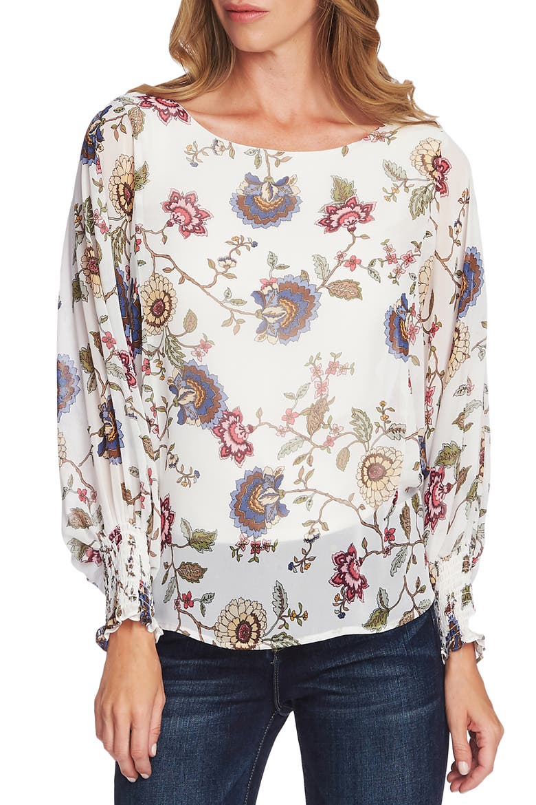 Floral Batwing Sleeve Blouse, Main, color, PEARL IVORY