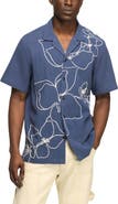 Lucky Brand Floral Embroidered Cotton Camp Shirt