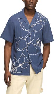 Lucky Brand Floral Embroidered Cotton Camp Shirt