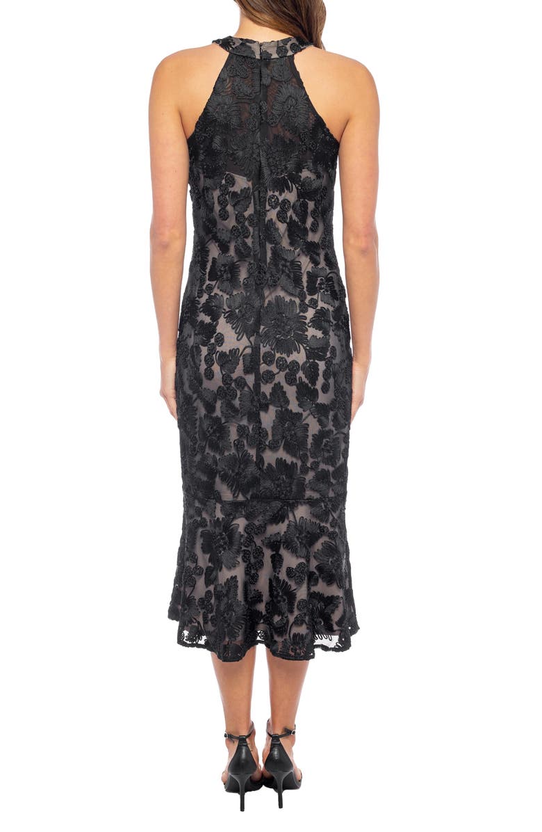 Marina Embroidered Mermaid Midi Dress, Alternate, color, Black/ Nude