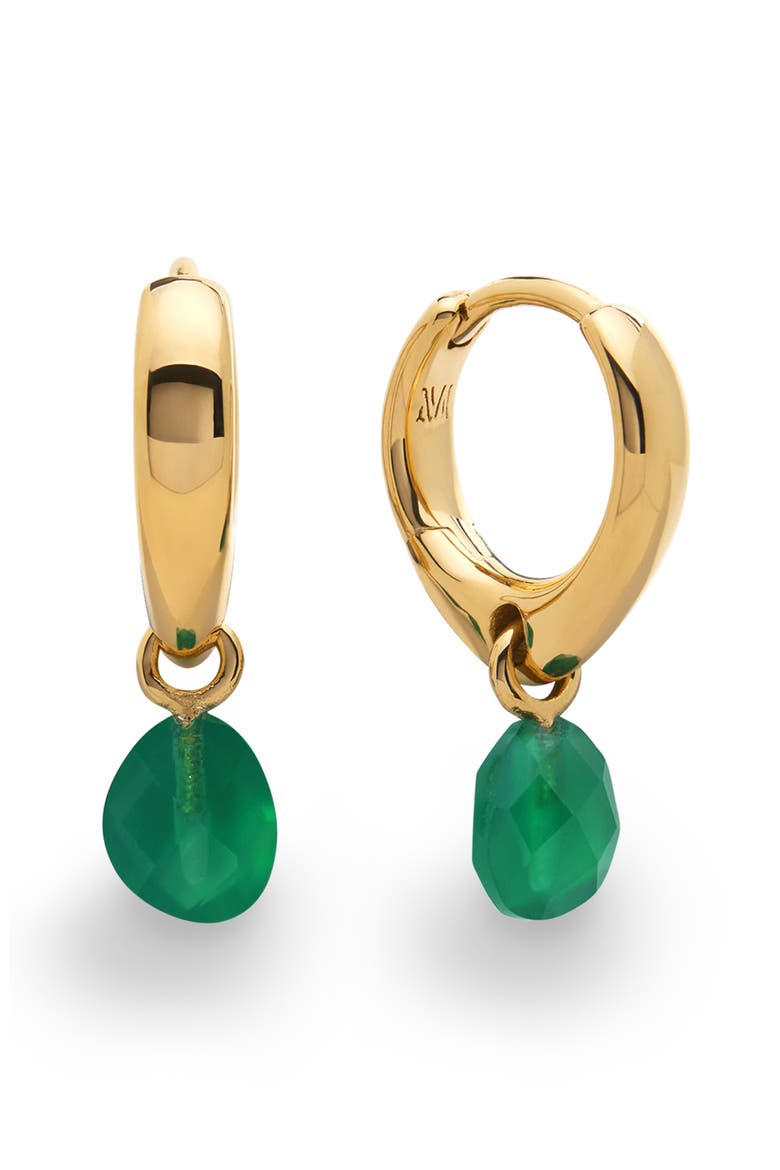 Nura Stone Huggie Hoop Earrings, Main, color, 18CT GOLD VERMEIL / GREEN ONYX