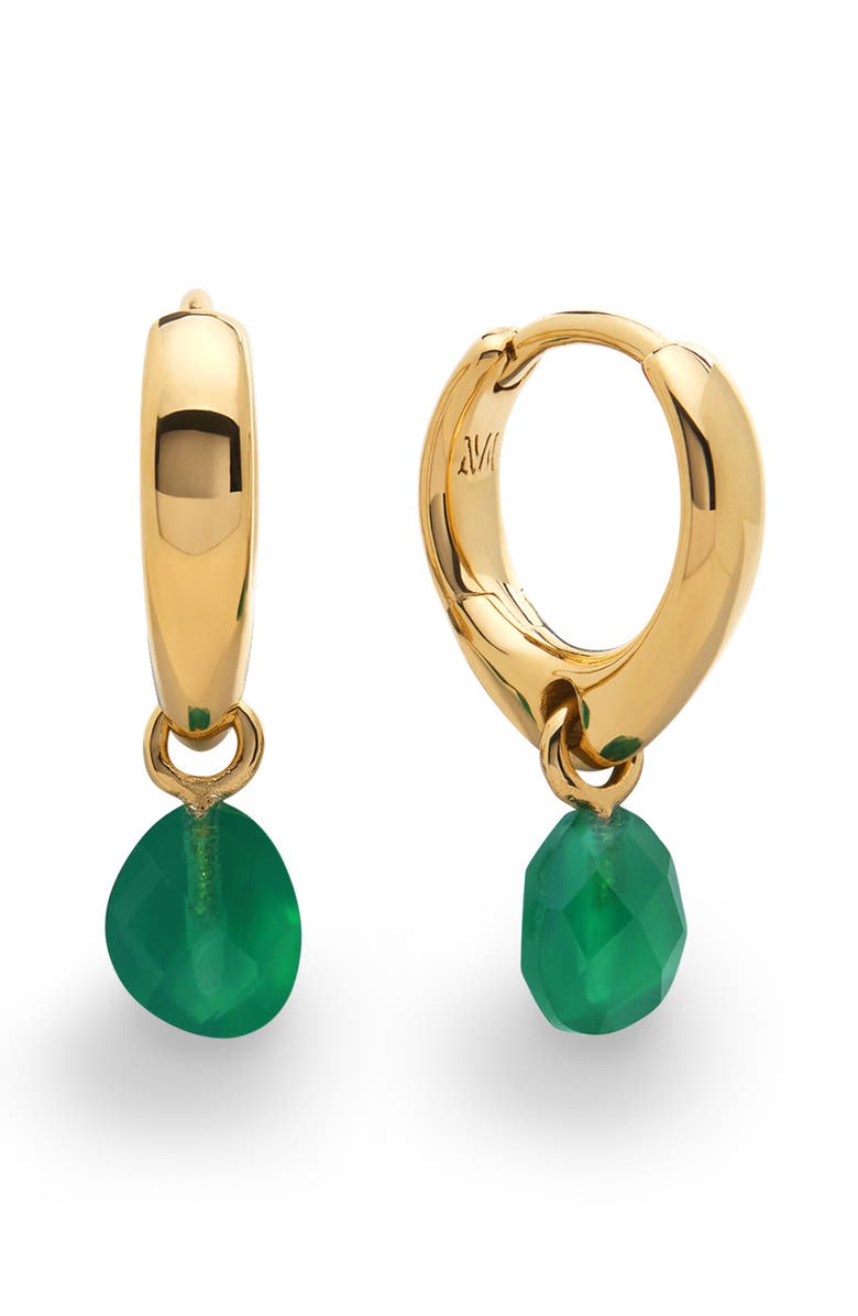 Monica Vinader Nura Stone Huggie Hoop Earrings, Main, color, 18Ct Gold Vermeil / Green Onyx