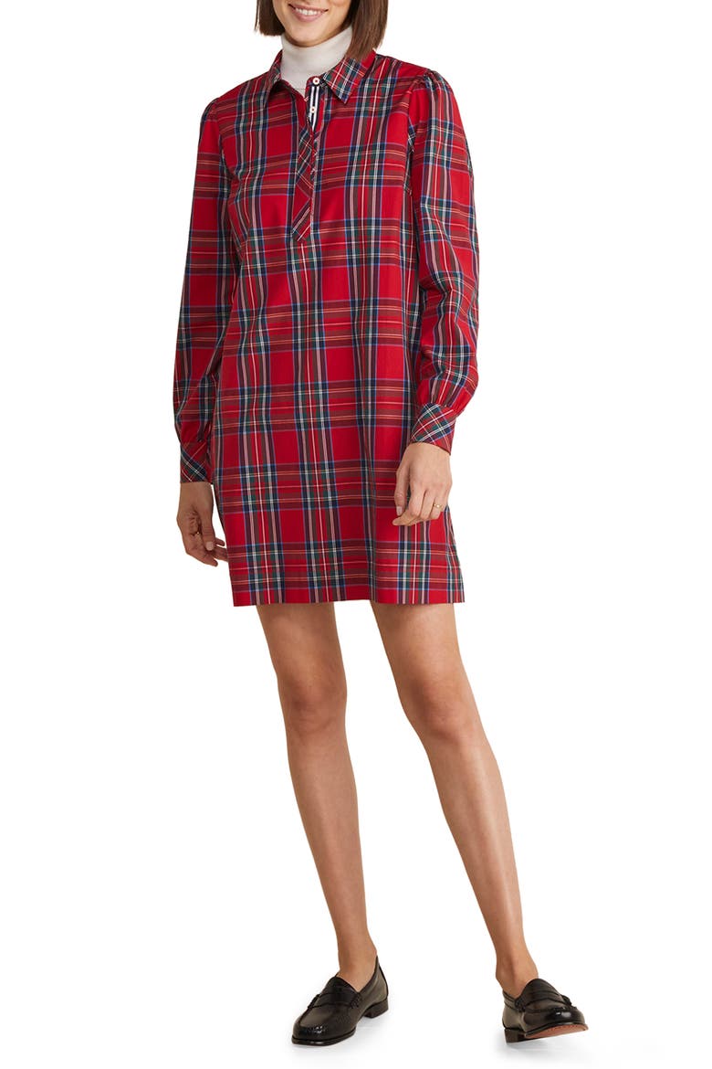 Plaid Long Sleeve Stretch Cotton Popover Minidress, Main, color, ROYAL STEWART - RED