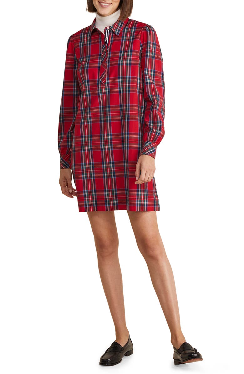 vineyard vines Plaid Long Sleeve Stretch Cotton Popover Minidress, Main, color,