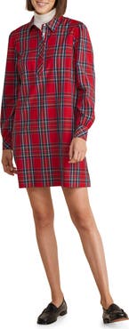 vineyard vines Plaid Long Sleeve Stretch Cotton Popover Minidress