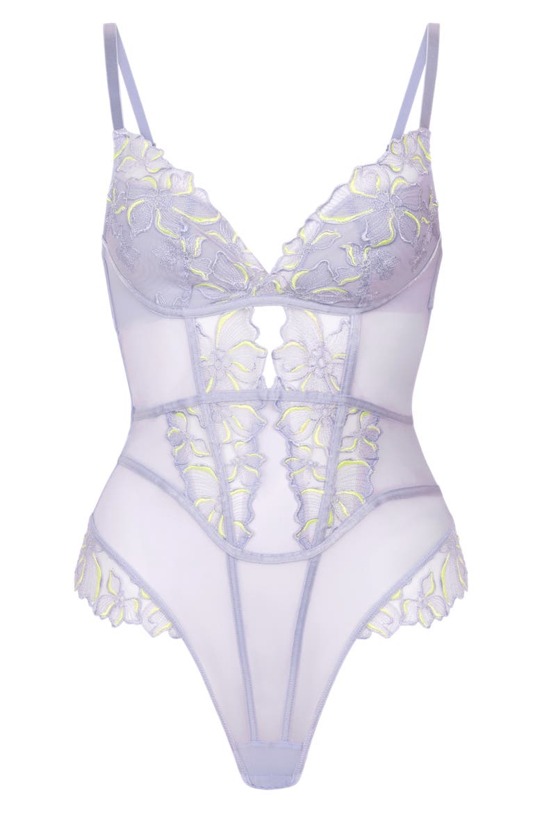 Lauren Lace & Mesh Bodysuit, Alternate, color, THISTLE