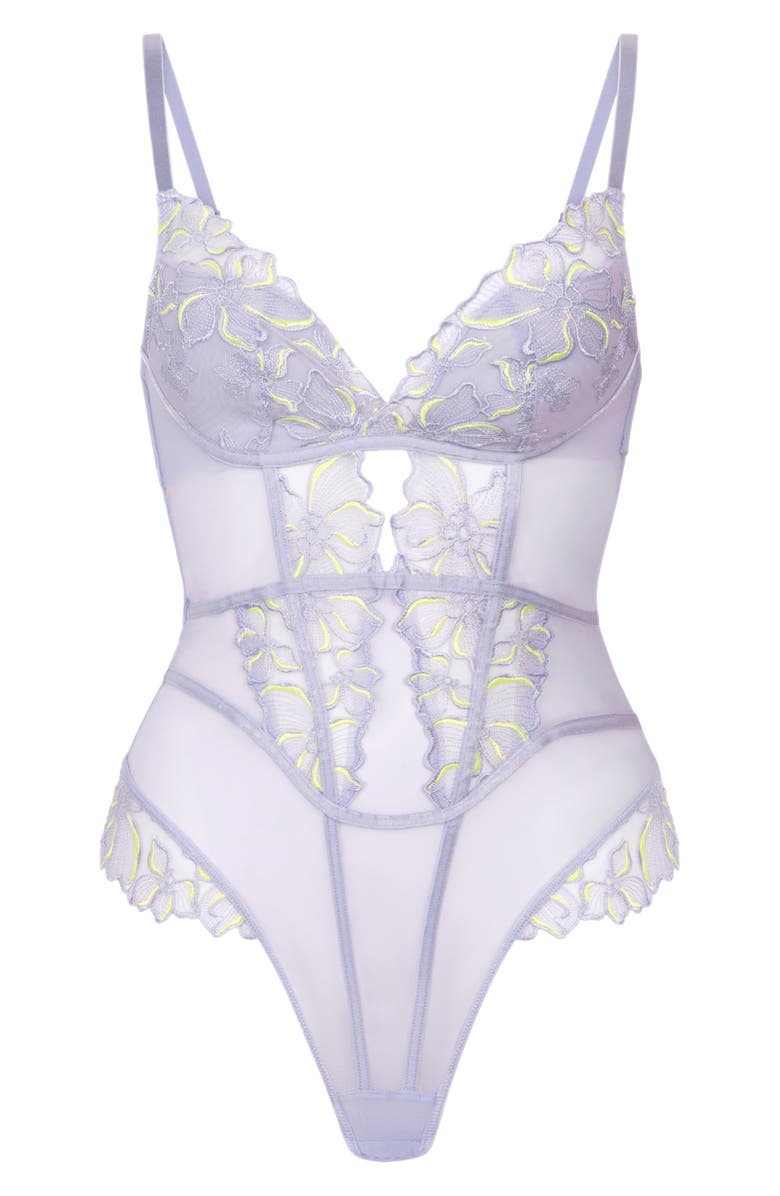 Hunkemöller Lauren Lace & Mesh Bodysuit, Alternate, color, Thistle