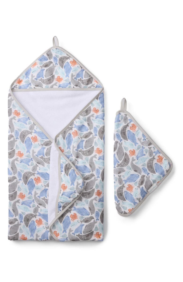 Loulou Lollipop Print Muslin Hooded Towel & Washcloth Set, Main, color, Seals