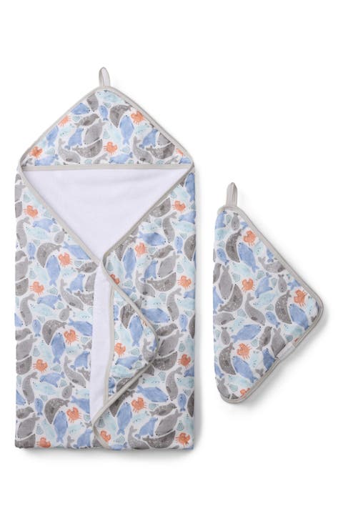 Print Muslin Hooded Towel & Washcloth Set