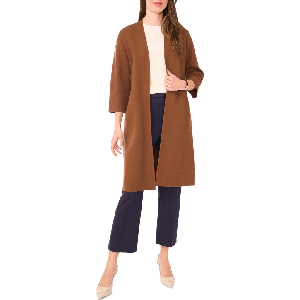 Halogen ® Open Front Three Quarter Sleeve Longline Cardigan In Brown