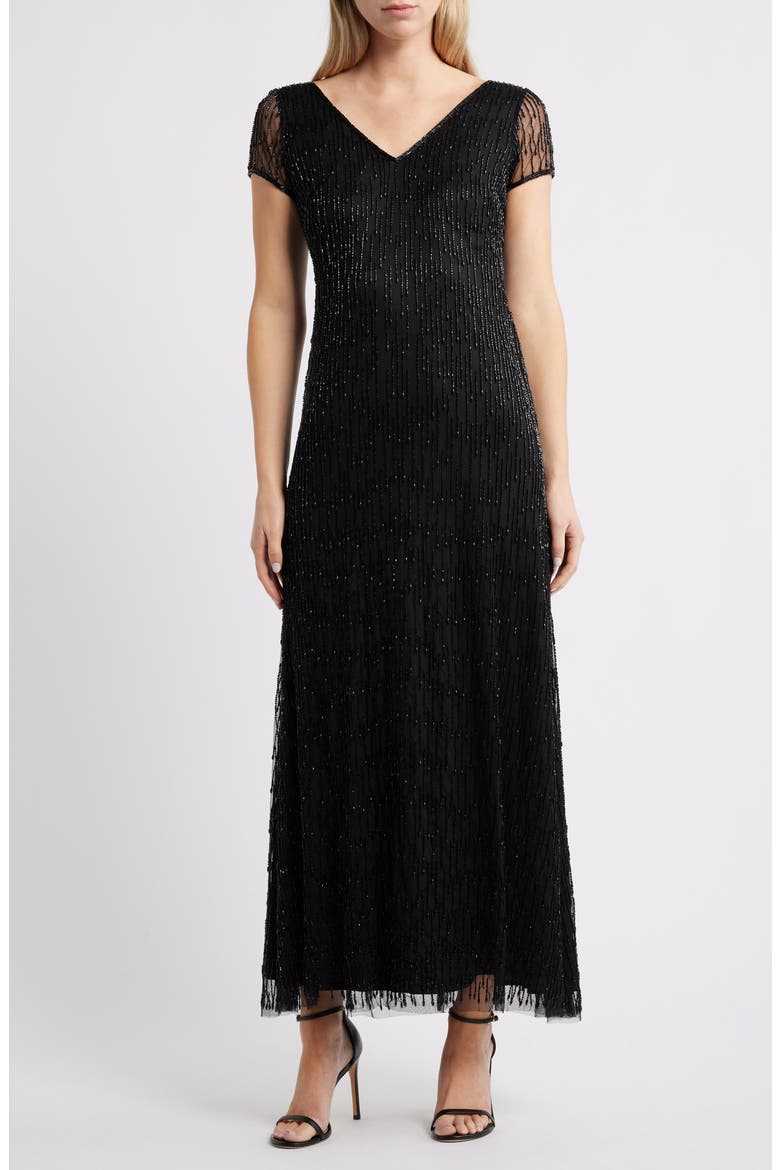 Beaded Gown, Main, color, BLACK