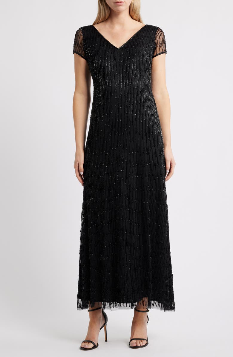 Pisarro Nights Beaded Gown, Main, color, Black