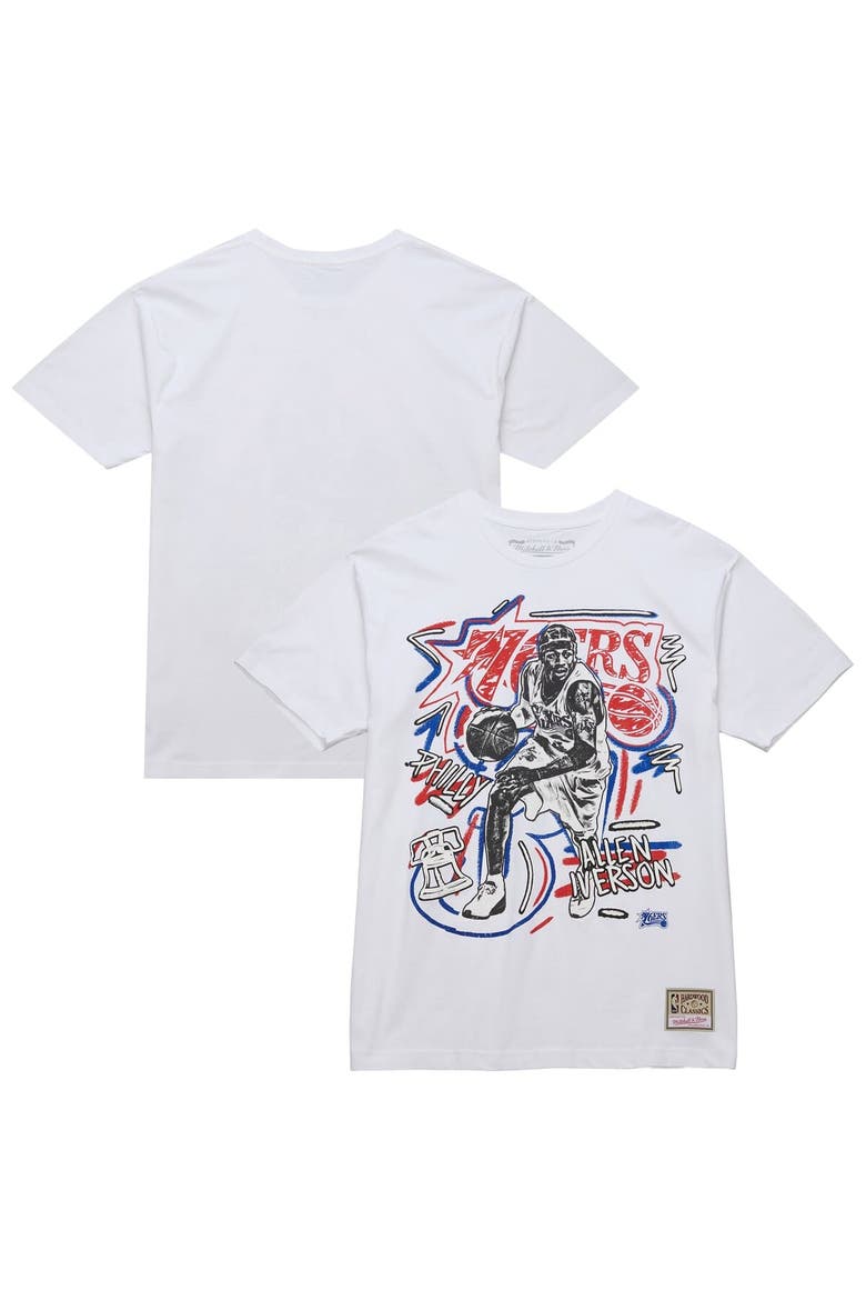 Men's Mitchell & Ness Allen Iverson White Philadelphia 76ers Hardwood Classics Chalked Up T-Shirt, Alternate, color, White