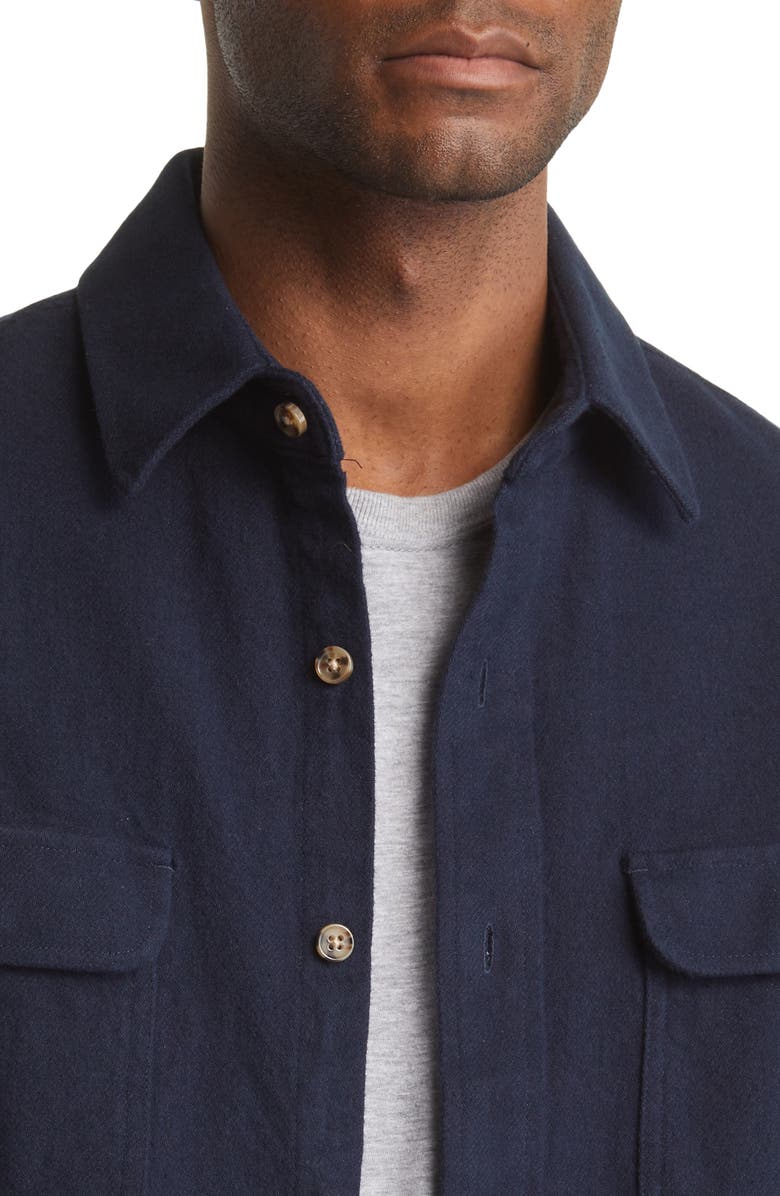 Schott NYC Solid Two-Pocket Flannel Button-Up Shirt, Alternate, color, Navy