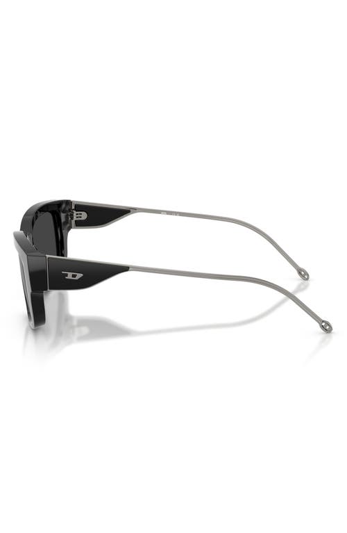 Diesel ® Geck-d 56mm Rectangular Sunglasses In Black/grey Silver Mirror