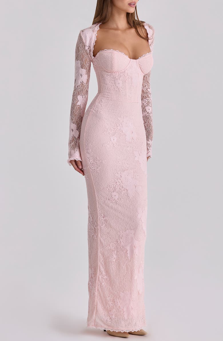 HOUSE OF CB Lucienne Lace Corset Strapless Gown & Bolero, Alternate, color, Pink