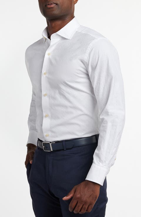 Geometric Jacquard Cotton Button-Up Shirt