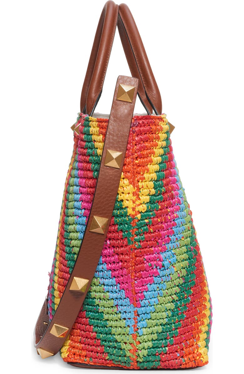 Valentino Garavani Roman Stud Rainbow Raffia Tote, Alternate, color,