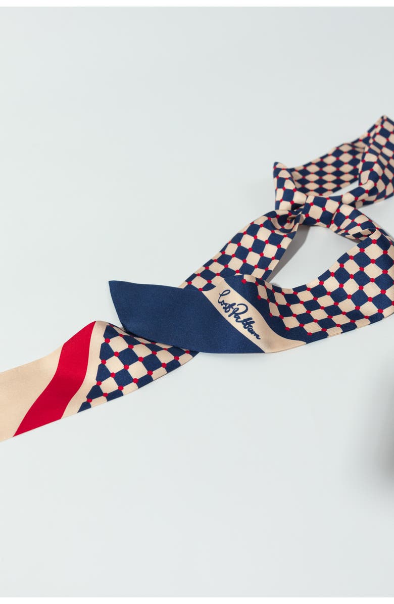 Lost Pattern CHECKERBOARD SILK SKINNY SCARF, Alternate, color, Blue