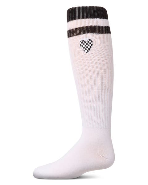 Ribbed Varsity Stripe Checkered Heart Rich Knee Sock
