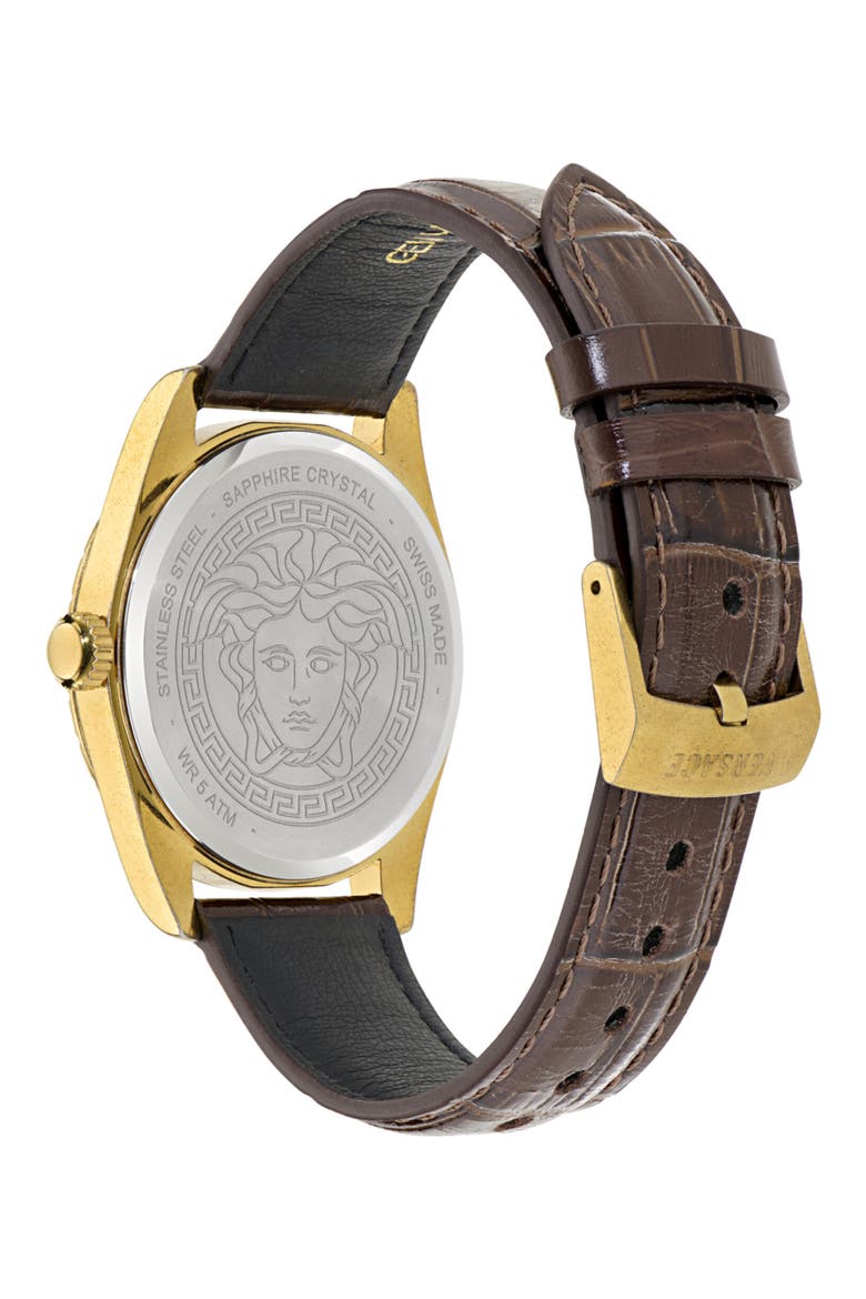 Millenyium Leather Strap Watch, 40mm, Alternate, color, IP YELLOW GOLD