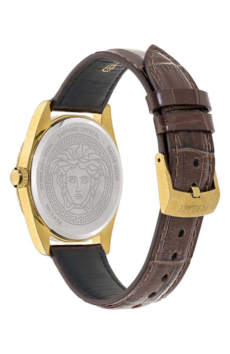 Versace Millenyium Leather Strap Watch, 40mm, Alternate, color,