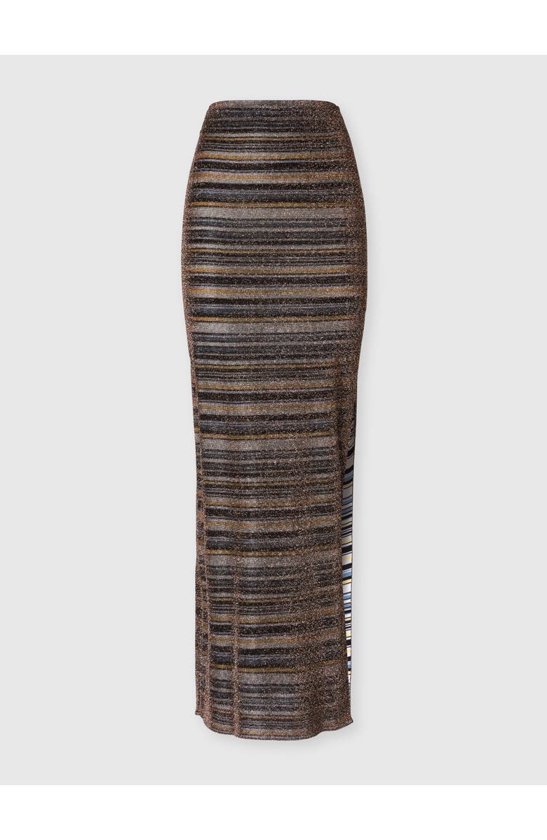 Missoni Striped Viscose Lamé Long Skirt With Slit, Main, color, Green& Brown