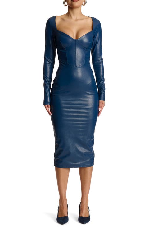 Down to the Corset Long Sleeve Faux Leather Dress