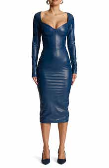 Naked Wardrobe Down to the Corset Long Sleeve Faux Leather Dress