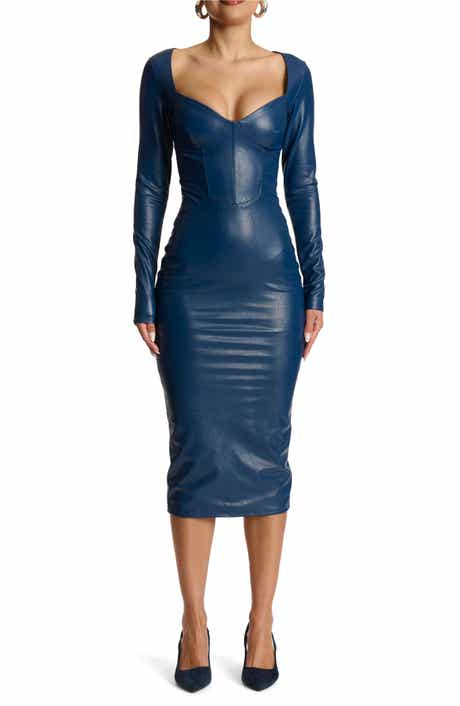 Naked Wardrobe Down to the Corset Long Sleeve Faux Leather Dress