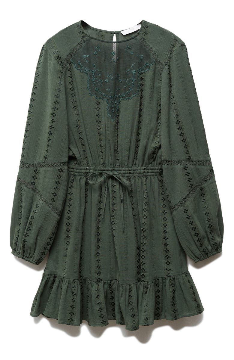 MANGO Embroidered Tie Waist Puff Long Sleeve Minidress, Alternate, color, 