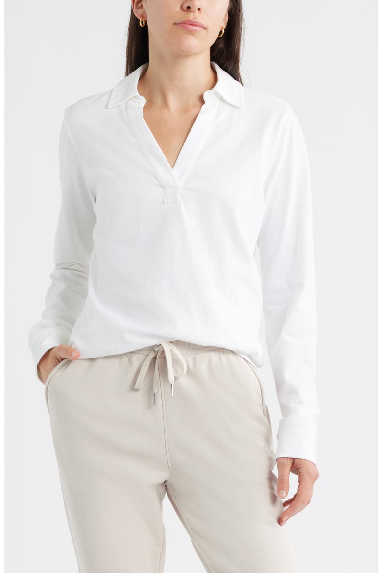 Long Sleeve Knit Johnny Collar Top, Main, color, WHITE