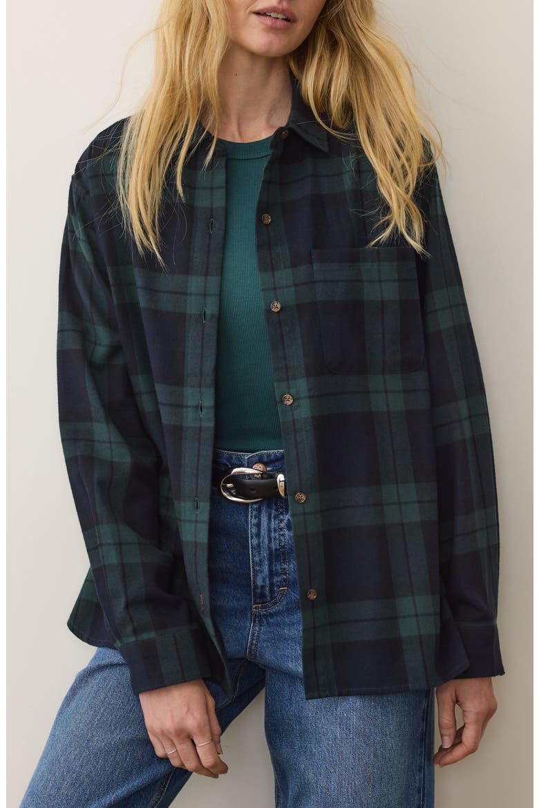 Jane Plaid Relaxed Fit Organic Cotton Plaid Button-Up Shirt, Main, color, EVERGREEN PLAID