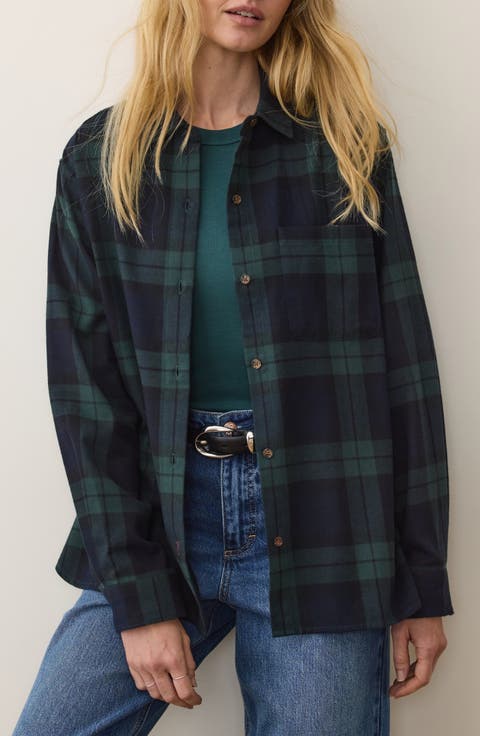 Jane Plaid Relaxed Fit Organic Cotton Plaid Button-Up Shirt