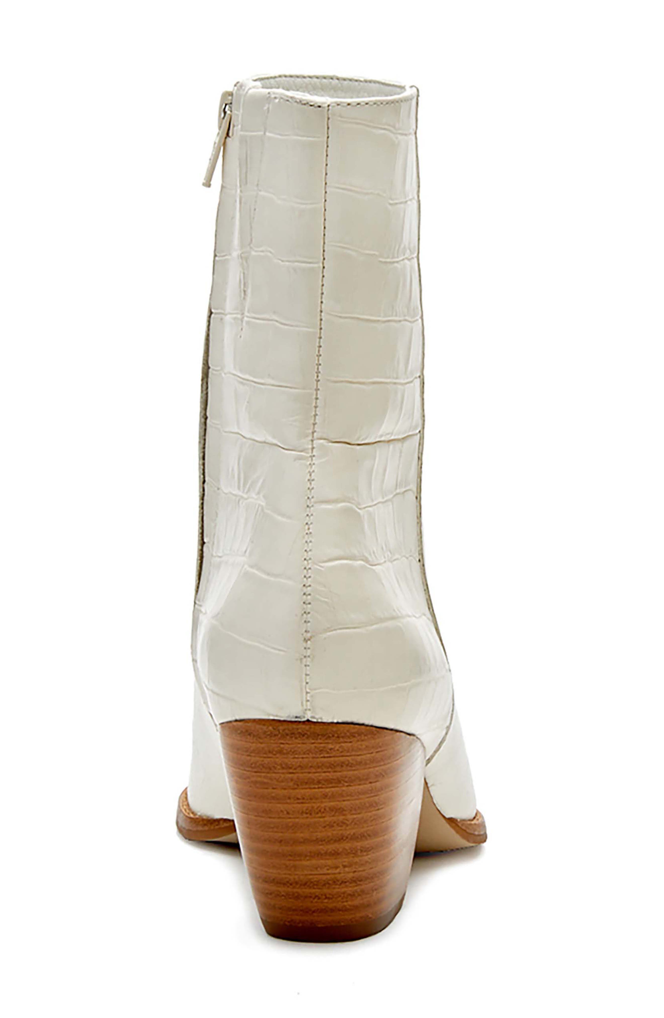 Caty Western Pointed Toe Bootie, Alternate, color, BONE CROC LEATHER