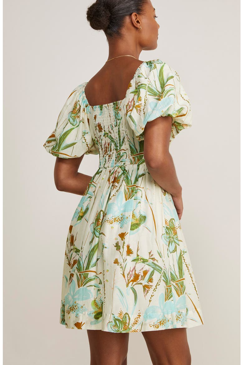Floral Puff Sleeve Cotton & Silk Minidress, Alternate, color, WILD FLORAL - STONE