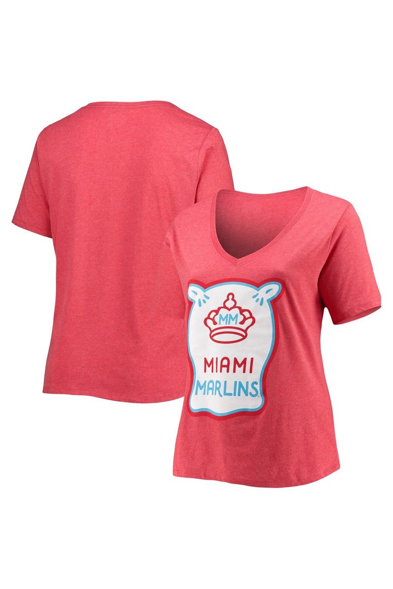 Women's New Era Heather Red Miami Marlins City Connect Plus Size V-Neck T-Shirt, Main, color, Heather Red