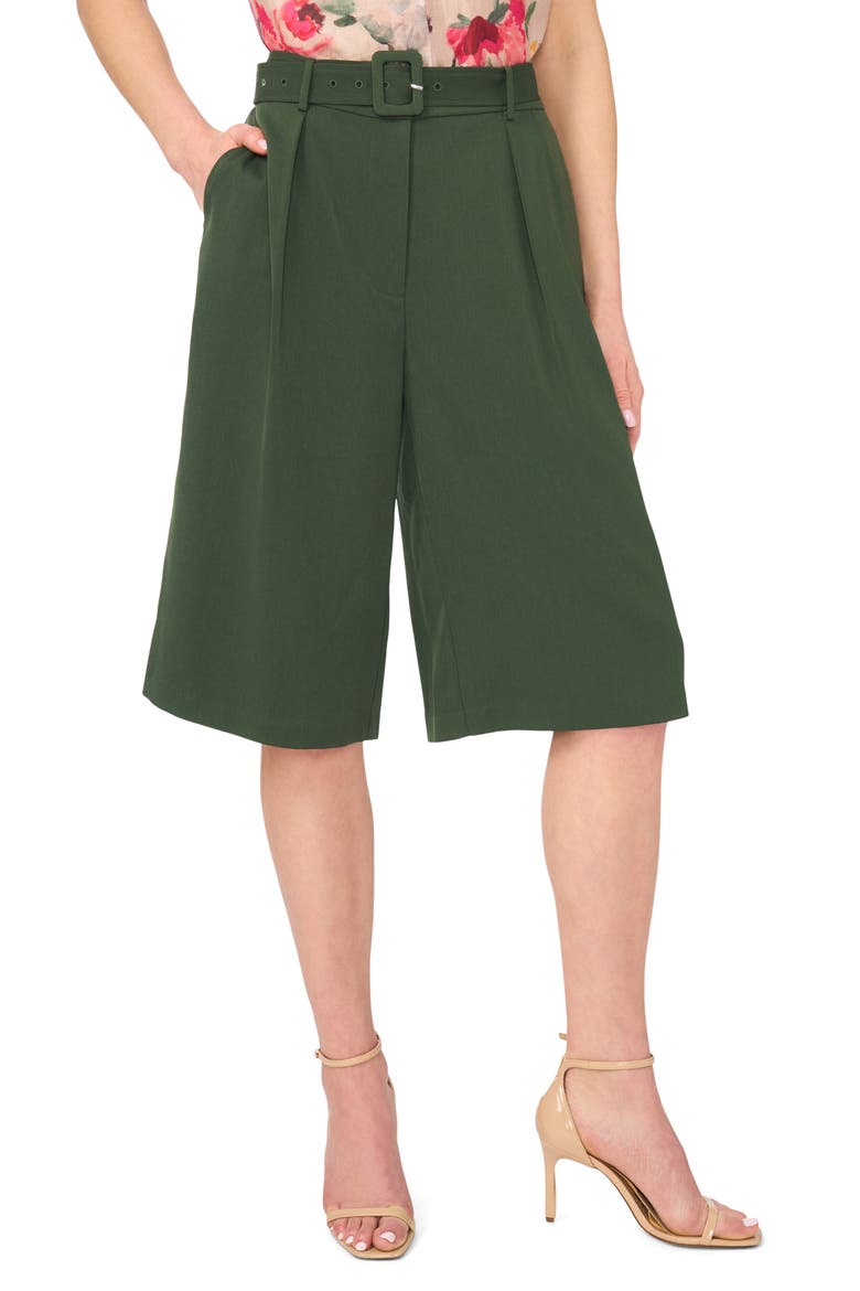 Belted Pleated Bermuda Shorts, Main, color, MIDNIGHT SAGE